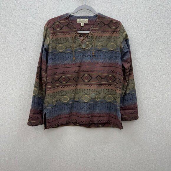 Cabelas Aztec Southwestern Flannel Cotton Pullover Shirt 913214 Womens sz Medium - Picture 1 of 7